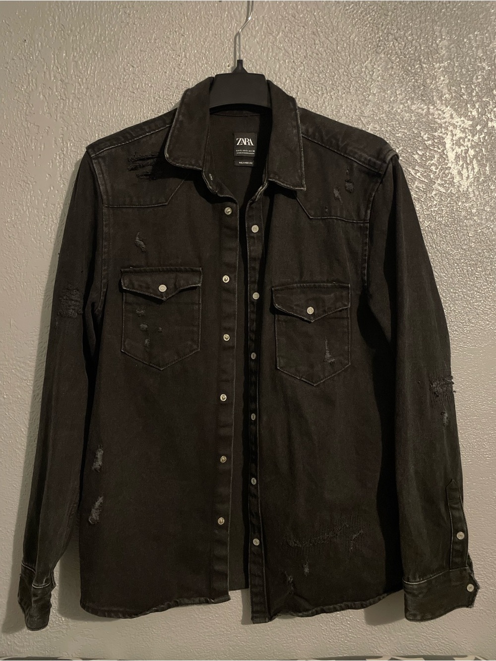 Zara men Black Distressed denim  Jacket